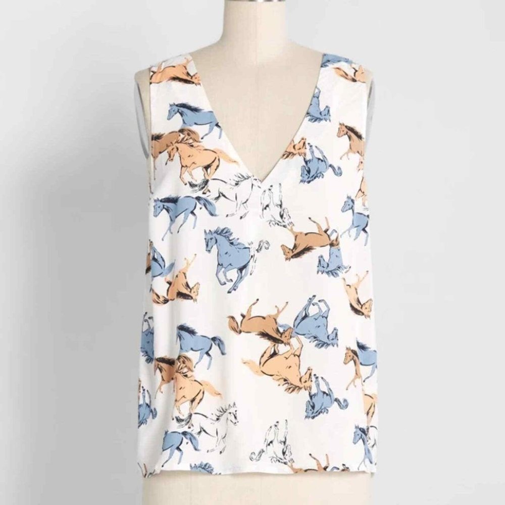 Modcloth Genuine Self Sleeveless  Blouse Medium Horses